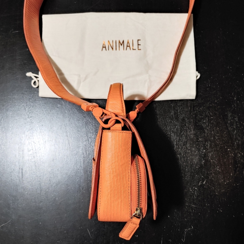 Animale Brazil Lizard Leather Mini Satchel Crossbody Shoulder Bag Bright Orange - Picture 7 of 16
